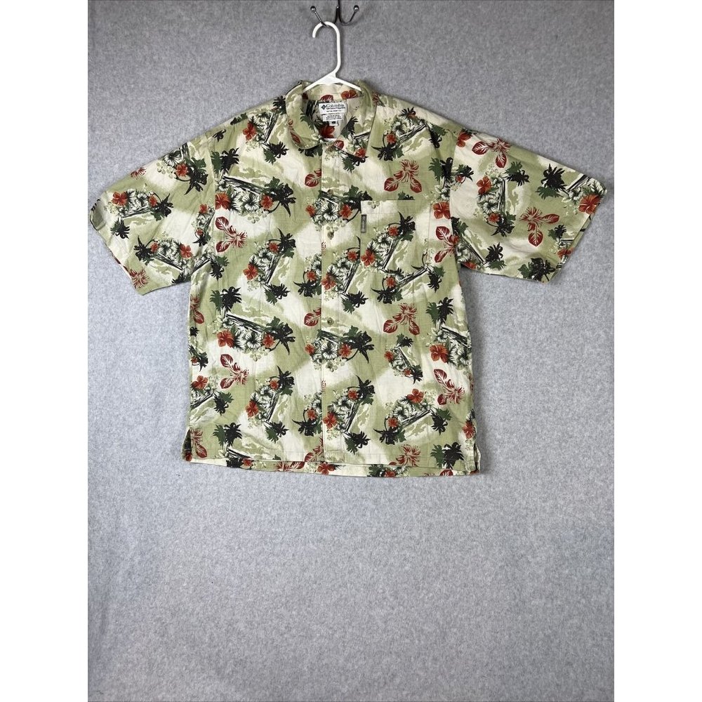 Columbia Regular-Fit Hawaiian Floral Print Shirt Button Up Short Sleeve Mens L